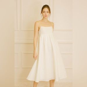 THE WILLOW MONOCHROMATIC EMBOSSED FLORAL MIDI DRESS | IVORY